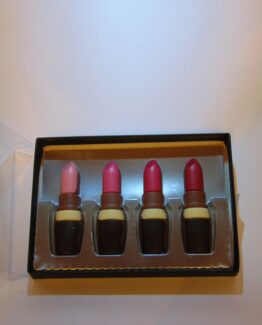 VDV Chocolaterie lippenstift melkchocolade online bestellen Belgische chocolade afgewerkt met witte, pure en gekleurde melkchocolade