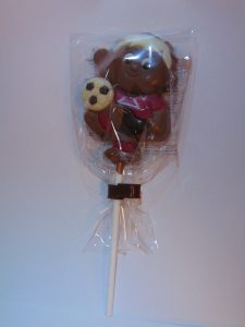 VDV Chocolaterie chocolade ander lekkers Kevin de voetballer in melkchocolade lolly