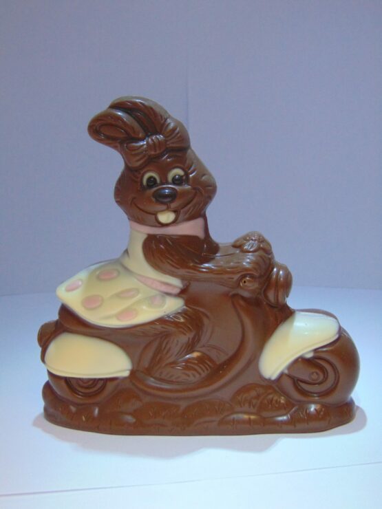 Sandy op scooter in melkchocolade